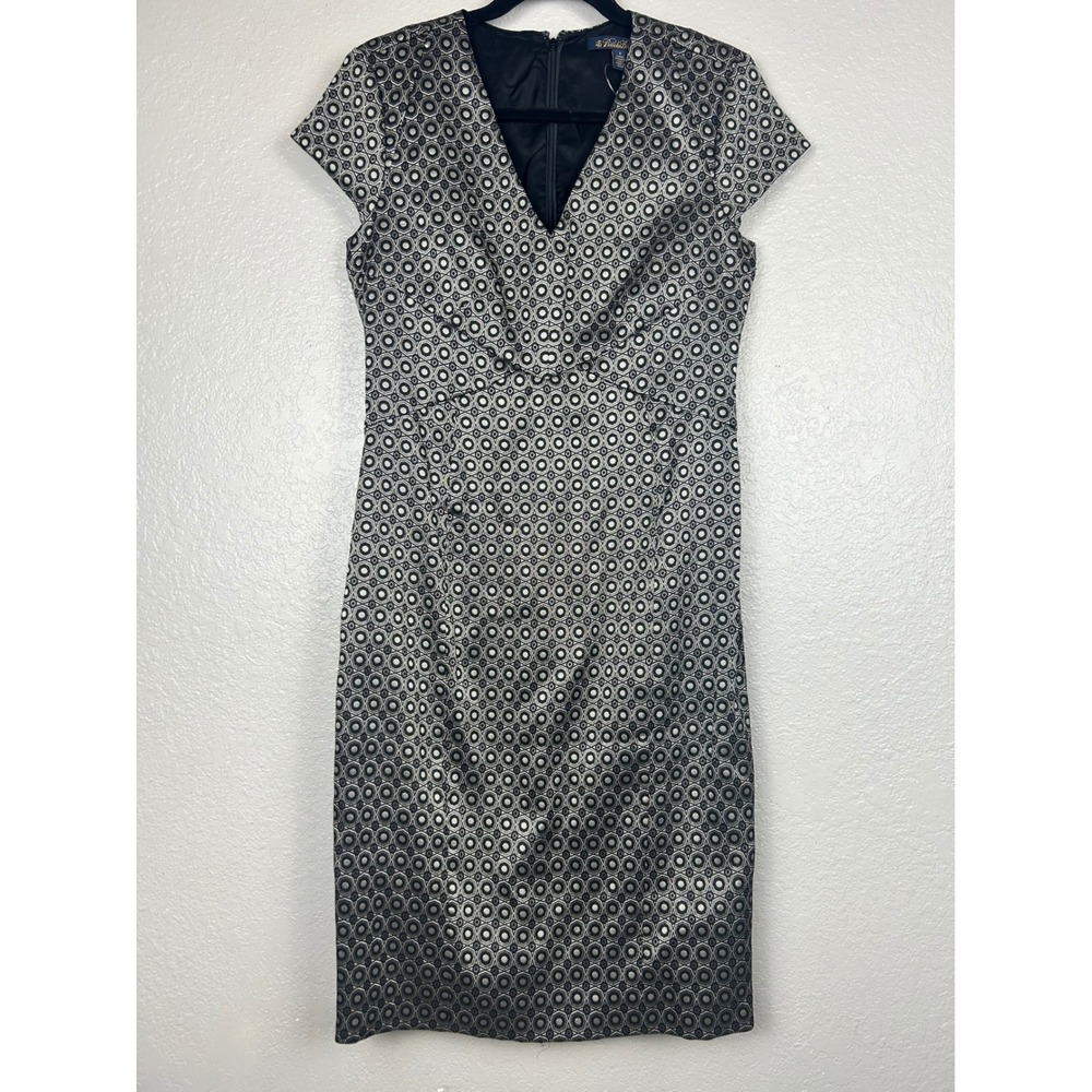 Brooks Brothers Silver Black Geometric Jacquard Sheath Career Dress Size 6 NWT